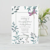  Dragonfly Garden Greenery op White Wedding Kaart (Staand voorkant)