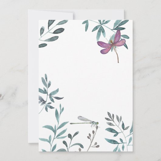 Dragonfly Garden Greenery op White Wedding Kaart (Achterkant)