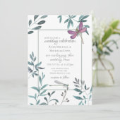 Dragonfly Garden Greenery op White Wedding Kaart (Staand voorkant)