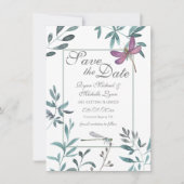  Dragonfly Garden Greenery op White Wedding Save The Date (Voorkant)