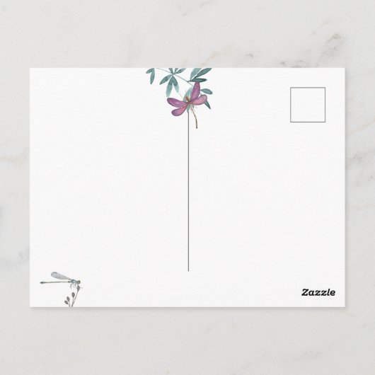 Dragonfly Garden Greenery, Wit Dank u Briefkaart (Achterkant)