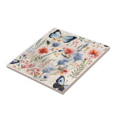 Dragonfly Garden Roze Blauwe Bloemen Tegeltje (Zijkant)