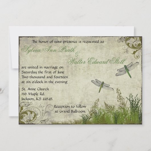 Dragonfly Garden Vintage Wedding Uitnodiging (Voorkant)