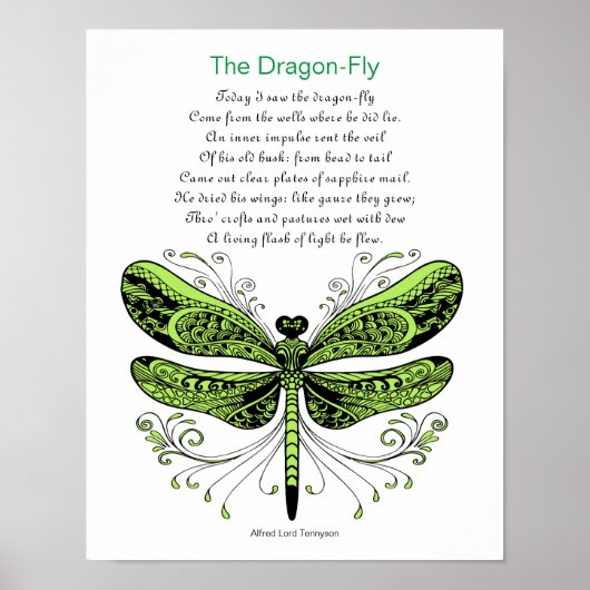 Dragonfly gedicht door Alfred Lord Tennyson Poster (Voorkant)