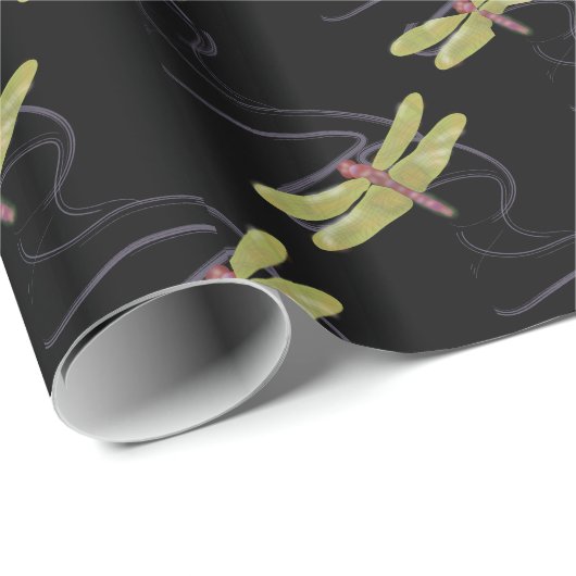 Dragonfly Gift Wrapping Paper Roll black Cadeaupapier (Rol Hoek)