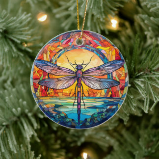 Dragonfly Glas in lood Keramische Boomdecoratie Keramisch Ornament
