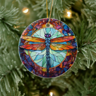 Dragonfly Glas in lood Keramische Boomdecoratie Keramisch Ornament