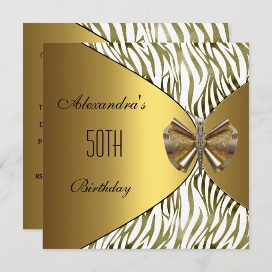 Dragonfly Gold Jewel 50th Birthday Invitation Kaart (Voorkant / Achterkant)