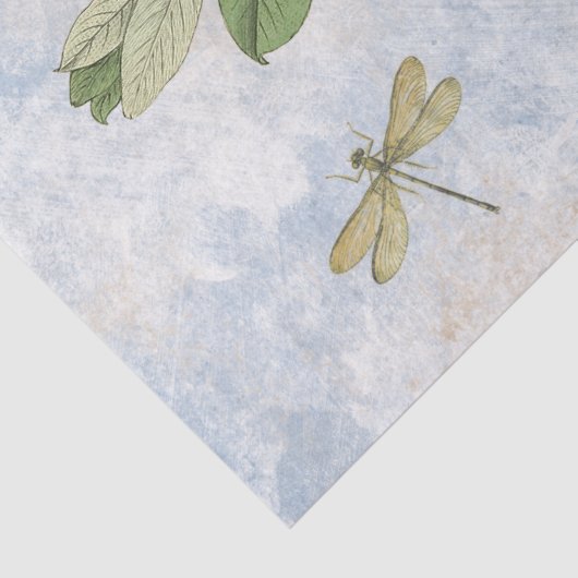 Dragonfly Green Leaves Blue Decoupage Tissuepapier (Detail)