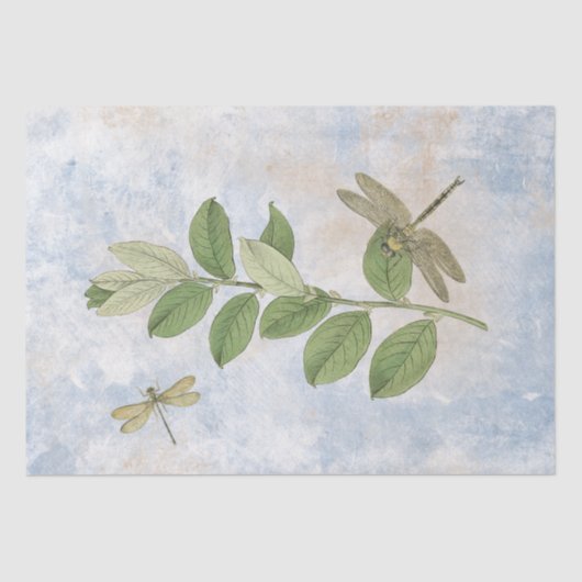 Dragonfly Green Leaves Blue Decoupage Tissuepapier (Voorkant)