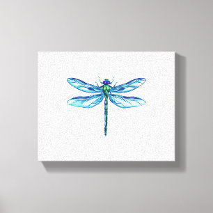 Dragonfly groen blauw tekening Ik hou van libellen Canvas Afdruk