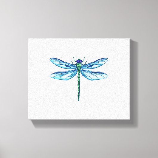 Dragonfly groen blauw tekening Ik hou van libellen Canvas Afdruk (Voorkant)
