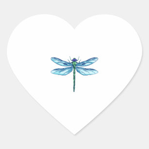 Dragonfly groen blauw tekening Ik hou van libellen Hart Sticker