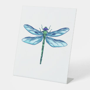 Dragonfly groen blauw tekening Ik hou van libellen Reclamebord Met Voetstuk