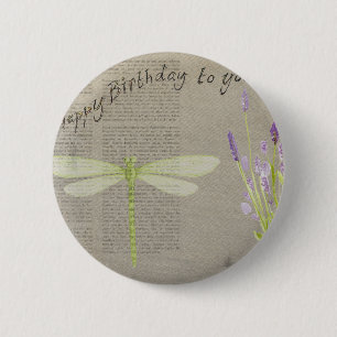 dragonfly happy jarig ronde button 5,7 cm