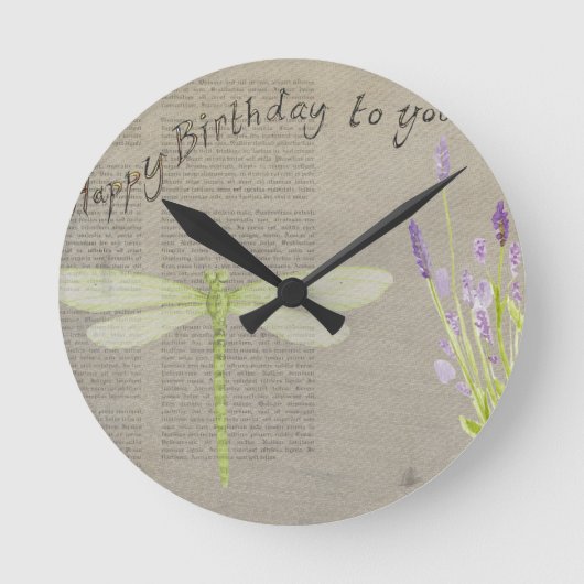 dragonfly happy jarig ronde klok (Voorkant)