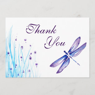 Dragonfly Hartelijk dank - Blauwe Paarse Waterverf Bedankkaart