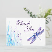 Dragonfly Hartelijk dank - Blauwe Paarse Waterverf Bedankkaart (Staand voorkant)