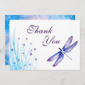 Dragonfly Hartelijk dank - Blauwe Paarse Waterverf Bedankkaart (Voorkant / Achterkant)
