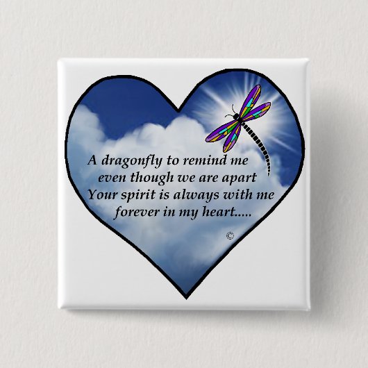 Dragonfly Heart Poem Vierkante Button 5,1 Cm (Voorkant)