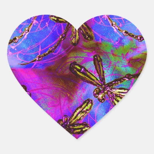 Dragonfly Hippy Flit Hart Sticker (Voorkant)