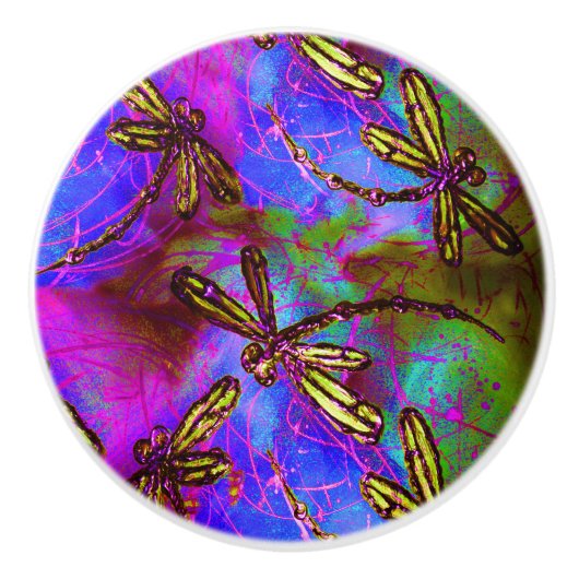 Dragonfly Hippy Flit Keramische Knop (Voorkant)