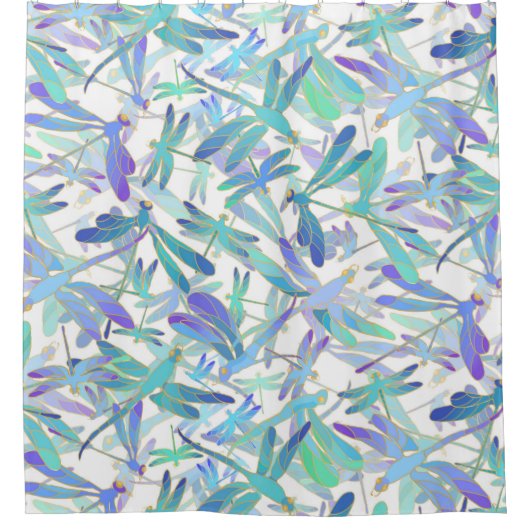 Dragonfly Holiday | Wit Douchegordijn (Voorkant)