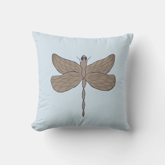 Dragonfly Illustratie Blauw en Tan Kussen (Voorkant)