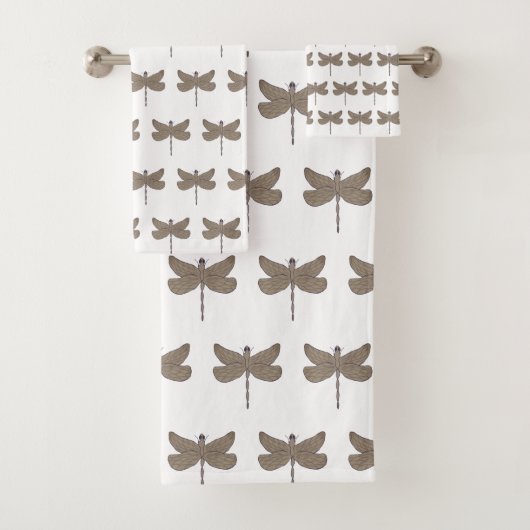 Dragonfly Illustratie Patroon Paars en Tan Bad Handdoek (Insitu)