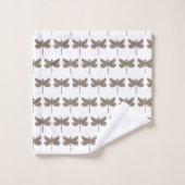 Dragonfly Illustratie Patroon Paars en Tan Bad Handdoek (Wasdoekje)