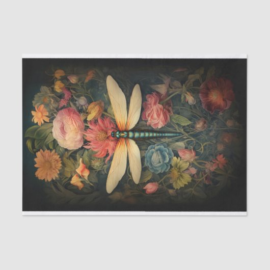 Dragonfly in Bloemen 1 Decoupage Papier (Voorkant)