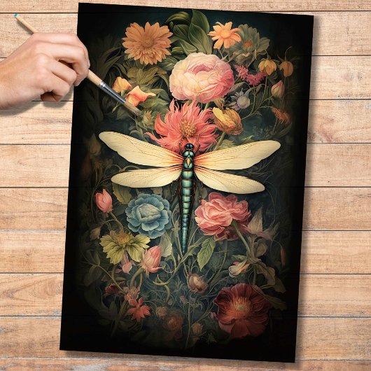 Dragonfly in Bloemen 1 Decoupage Papier