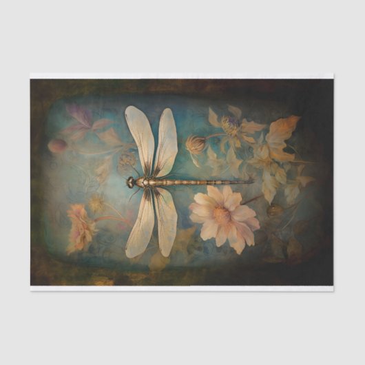 Dragonfly in Bloemen 2 Decoupage Papier (Voorkant)