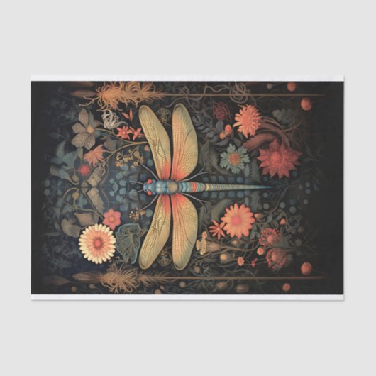 Dragonfly in Bloemen 4 Decoupage papier (Voorkant)