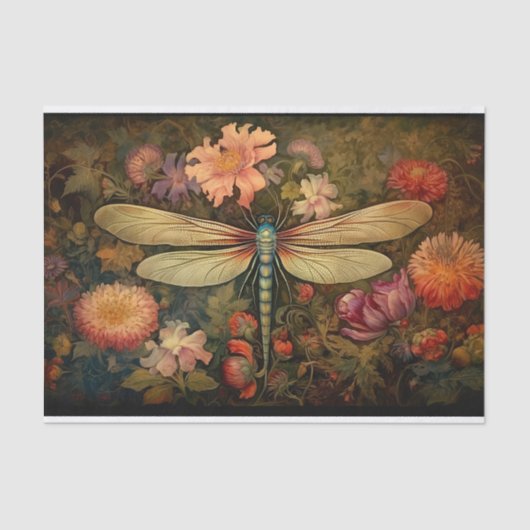 Dragonfly in Bloemen 7 Decoupage Papier (Voorkant)