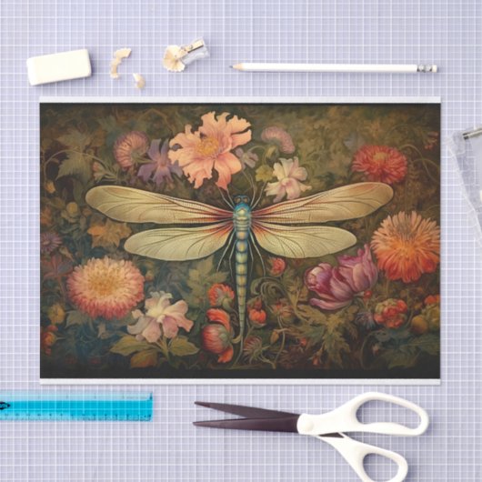 Dragonfly in Bloemen 7 Decoupage Papier (Craft)