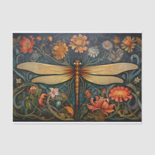 Dragonfly in Bloemen 8 Decoupage Papier (Voorkant)