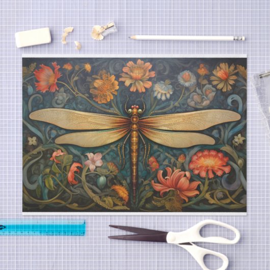 Dragonfly in Bloemen 8 Decoupage Papier (Craft)
