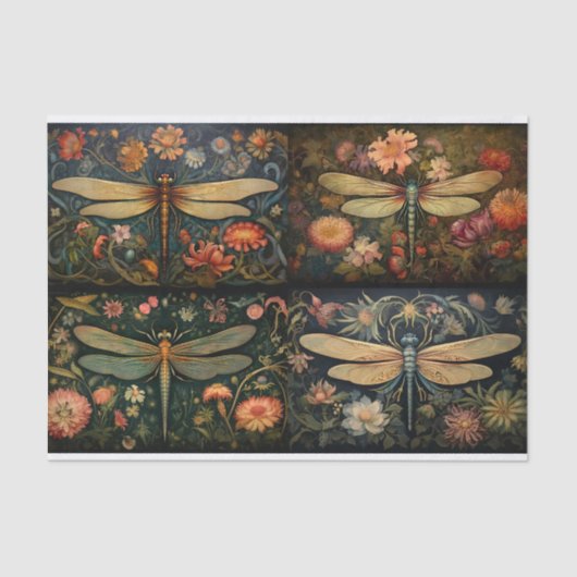 Dragonfly in Bloemen Collage 1 Decoupage Papier (Voorkant)