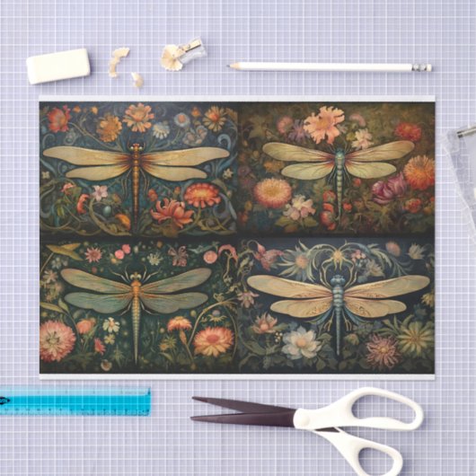 Dragonfly in Bloemen Collage 1 Decoupage Papier (Craft)