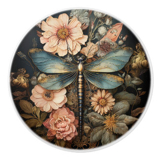 Dragonfly in bloemen keramische knop