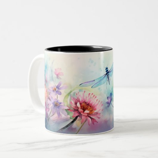 Dragonfly in bloemen tweekleurige koffiemok (Voorkant links)