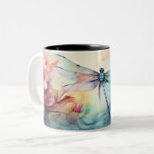 Dragonfly in bloemen tweekleurige koffiemok (Voorkant links)