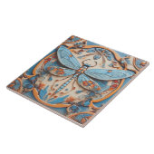 Dragonfly in decoratief blauw en goudgeel tegeltje (Zijkant)