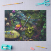 Dragonfly in een kleurrijke tuin tissuepapier (Craft)