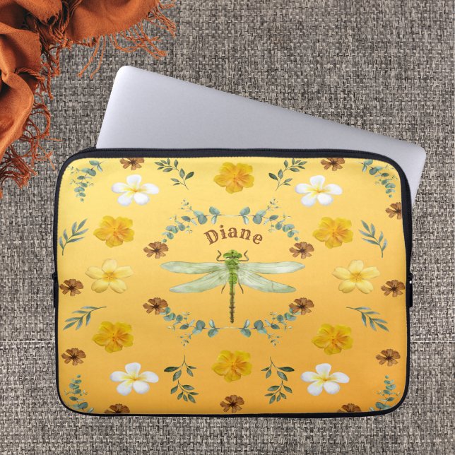 Dragonfly in Gold met naam Laptop Sleeve (Creator heeft geüpload)