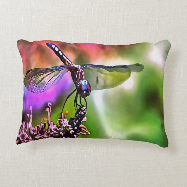 Dragonfly in groen en blauw realistische schilderi accent kussen (Achterkant)