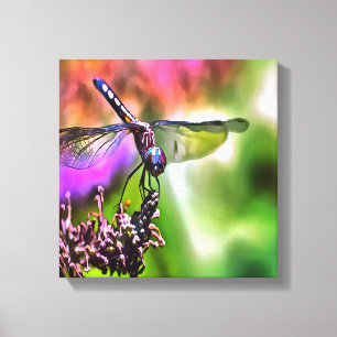 Dragonfly in groen en blauw realistische schilderi canvas afdruk
