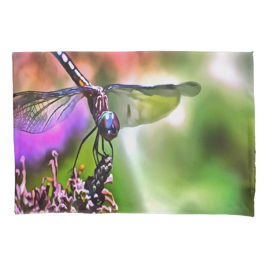 Dragonfly in groen en blauw realistische schilderi kussensloop (Voorkant-Links)