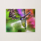 Dragonfly in groen en blauw realistische schilderi legpuzzel (Horizontaal)